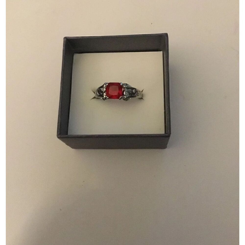 Lovely Ruby Gemstone & Sim Diamond Filigree Ring Sz 9